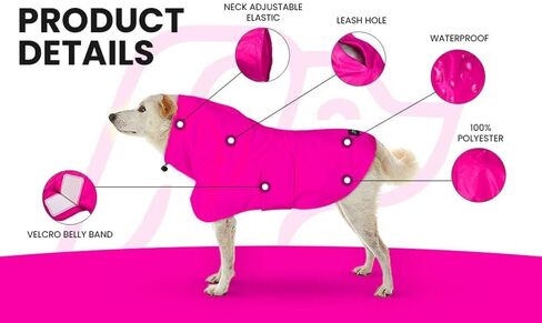 Waterproof Dog Raincoat with Belly Band, Soft Mesh Lining, Leash Hole, Adjustable Neck Elastic, Multi-Colors Rain Jacket for Large, Medium and Small Dogs, Pink- Small in Saudi Arabia