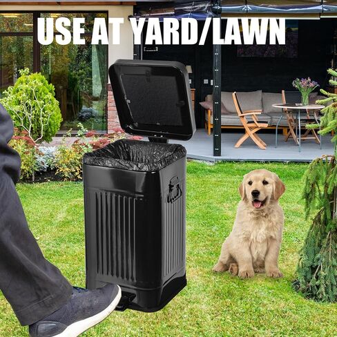 Dog Poop Waste Bag Container Dog Poop Trash Can Outdoors Pet Waste Station with Lid Dog Waste Disposal Container Bin Bucket Hands-Free Pedal Garden Yard Home with 100pc Waste Bags, Black in Saudi Arabia