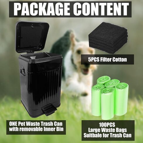 Dog Poop Waste Bag Container Dog Poop Trash Can Outdoors Pet Waste Station with Lid Dog Waste Disposal Container Bin Bucket Hands-Free Pedal Garden Yard Home with 100pc Waste Bags, Black in Saudi Arabia