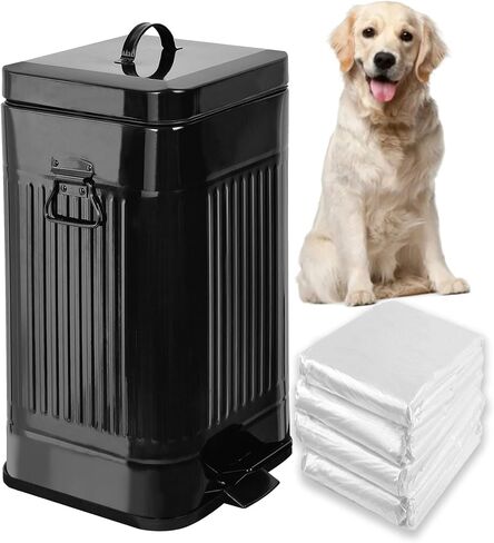 Dog Poop Waste Bag Container Dog Poop Trash Can Outdoors Pet Waste Station with Lid Dog Waste Disposal Container Bin Bucket Hands-Free Pedal Garden Yard Home with 100pc Waste Bags, Black in Saudi Arabia