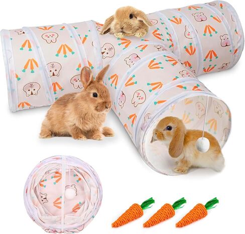 Rabbit Tunnels & Tubes - Small Animals Collapsible Hideouts Bunny Hideway Tube with Ball Toy 3 Way Guinea Pig Tunnel House Interactive Playground for Chinchilla Ferret Indoor Outdoor Play in Saudi Arabia