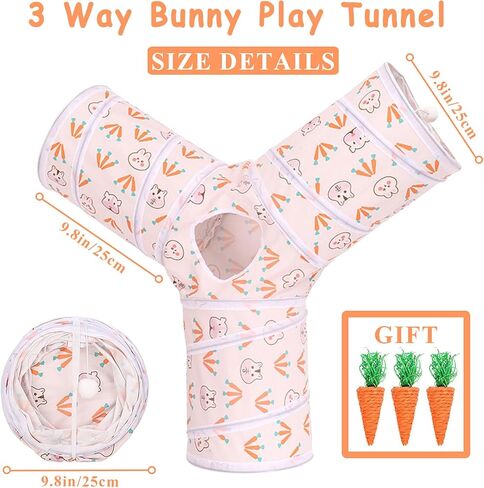 Rabbit Tunnels & Tubes - Small Animals Collapsible Hideouts Bunny Hideway Tube with Ball Toy 3 Way Guinea Pig Tunnel House Interactive Playground for Chinchilla Ferret Indoor Outdoor Play in Saudi Arabia