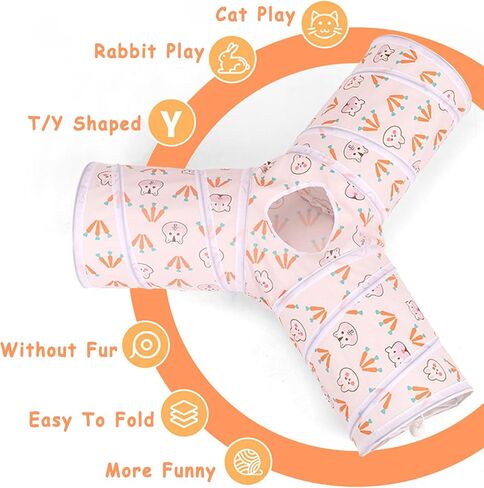 Rabbit Tunnels & Tubes - Small Animals Collapsible Hideouts Bunny Hideway Tube with Ball Toy 3 Way Guinea Pig Tunnel House Interactive Playground for Chinchilla Ferret Indoor Outdoor Play in Saudi Arabia