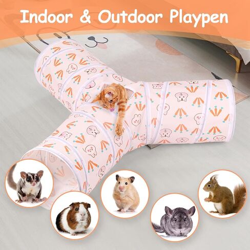 Rabbit Tunnels & Tubes - Small Animals Collapsible Hideouts Bunny Hideway Tube with Ball Toy 3 Way Guinea Pig Tunnel House Interactive Playground for Chinchilla Ferret Indoor Outdoor Play in Saudi Arabia