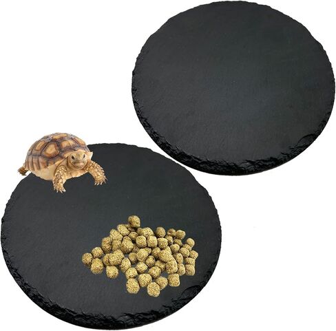 Reptile Basking Platform 2Pcs Large Turtle Rock Feeding Platform Plate Slate Food Dish Bowl Bathing Rock Resting Terrace for Lizard Bearded Dragon Chameleon Newt Gecko Snake (13.7''/35CM) in Kuwait