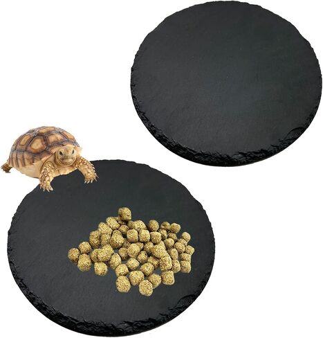 Reptile Basking Platform 2Pcs Large Turtle Rock Feeding Platform Plate Slate Food Dish Bowl Bathing Rock Resting Terrace for Lizard Bearded Dragon Chameleon Newt Gecko Snake (13.7''/35CM) in Kuwait
