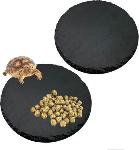 Reptile Basking Platform 2Pcs Large Turtle Rock Feeding Platform Plate Slate Food Dish Bowl Bathing Rock Resting Terrace for Lizard Bearded Dragon Chameleon Newt Gecko Snake (13.7''/35CM) in Kuwait