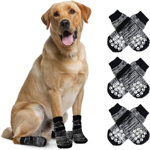 3 Pairs Anti-Slip Dog Socks with Adjustable Straps, Paw Protector Socks with Strong Sole Grips, Traction Aid to Keep Dogs from Slipping on Indoor Hardwood Floors（X-Large Black） in Saudi Arabia