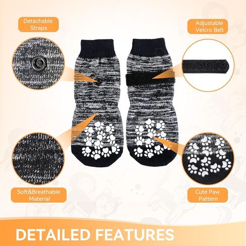 3 Pairs Anti-Slip Dog Socks with Adjustable Straps, Paw Protector Socks with Strong Sole Grips, Traction Aid to Keep Dogs from Slipping on Indoor Hardwood Floors（X-Large Black） in Saudi Arabia
