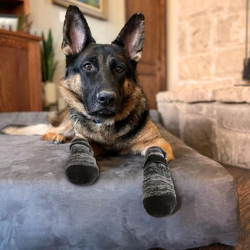 3 Pairs Anti-Slip Dog Socks with Adjustable Straps, Paw Protector Socks with Strong Sole Grips, Traction Aid to Keep Dogs from Slipping on Indoor Hardwood Floors（X-Large Black） in Saudi Arabia