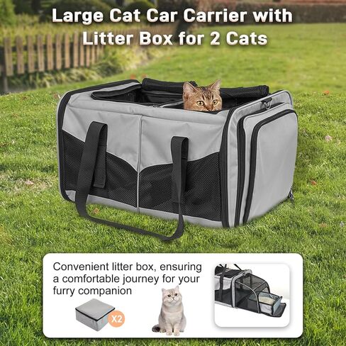 Cat Carrier for 2 Cats, Cat Travel Carrier with Litter Box, Portable 2-in-1 Double Cat Carrier, Pet Travel Carrier with Litter Box for Long Distance Travel, Black in Saudi Arabia