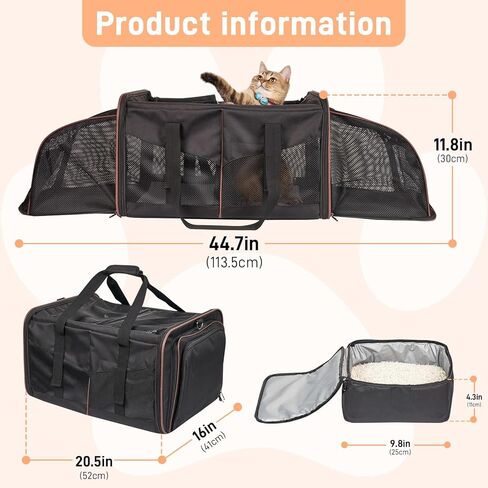 Cat Carrier for 2 Cats, Cat Travel Carrier with Litter Box, Portable 2-in-1 Double Cat Carrier, Pet Travel Carrier with Litter Box for Long Distance Travel, Black in Saudi Arabia
