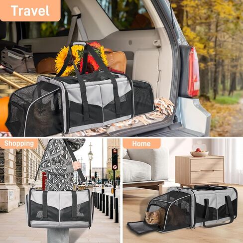Cat Carrier for 2 Cats, Cat Travel Carrier with Litter Box, Portable 2-in-1 Double Cat Carrier, Pet Travel Carrier with Litter Box for Long Distance Travel, Black in Saudi Arabia