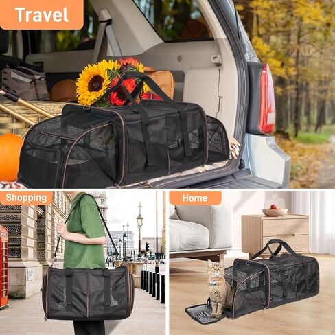 Cat Carrier for 2 Cats, Cat Travel Carrier with Litter Box, Portable 2-in-1 Double Cat Carrier, Pet Travel Carrier with Litter Box for Long Distance Travel, Black in Saudi Arabia