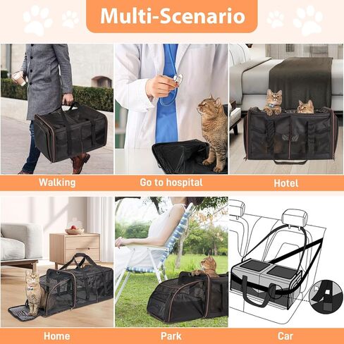 Cat Carrier for 2 Cats, Cat Travel Carrier with Litter Box, Portable 2-in-1 Double Cat Carrier, Pet Travel Carrier with Litter Box for Long Distance Travel, Black in Saudi Arabia