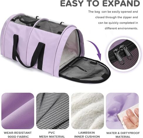 حاملة الحيوانات الأليفة، حاملة قطط ناعمة الجوانب للقطط المتوسطة والجرو التي يصل وزنها إلى 20 رطلاً، تأتي مع نافذة شبكية علوية قابلة للإزالة من صوف الخراف، حاملة حقائب الحيوانات الأليفة قابلة للغسل وقابلة للتنفس للسفر في الهواء الطلق (أرجواني) in Kuwait