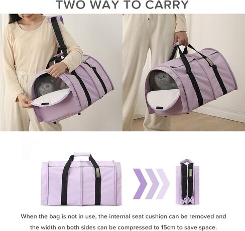 حاملة الحيوانات الأليفة، حاملة قطط ناعمة الجوانب للقطط المتوسطة والجرو التي يصل وزنها إلى 20 رطلاً، تأتي مع نافذة شبكية علوية قابلة للإزالة من صوف الخراف، حاملة حقائب الحيوانات الأليفة قابلة للغسل وقابلة للتنفس للسفر في الهواء الطلق (أرجواني) in Kuwait