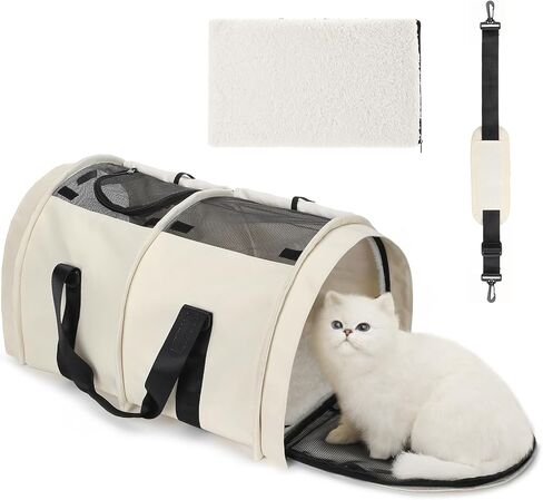 Pet Carrier, Soft Sided Cat Carrier for Medium Cats and Puppy up to 20lbs Comes with Removable Lambswool Cushion top Mesh Window, Washable Breathable Pet Bag Carrier for Outdoor Travel(Purple) in Saudi Arabia
