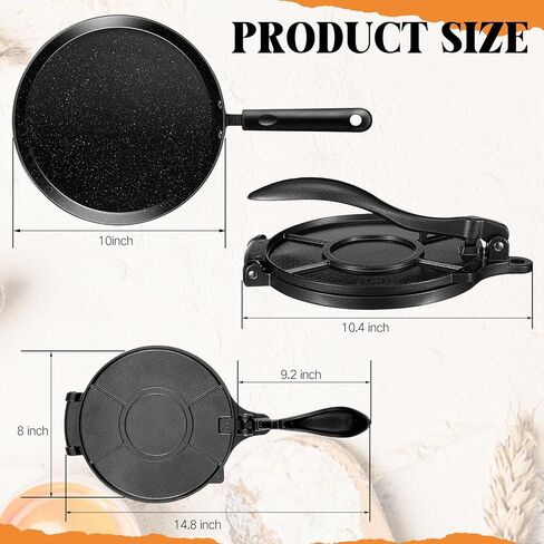 مجموعة مكونة من 6 قطع من جهاز ضغط التورتيلا مقاس 8 بوصات من الحديد الزهر ومكشطة العجين ومكشطة العجين والدحرجة وحقيبة تسخين 300 قطعة من ورق البرشمان من مقلاة التورتيلا المصنوعة من الحديد الزهر لصنع روتي تاكو in Kuwait