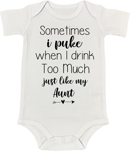 Sometimes I Puke When I Drink Too Much Just Like My Aunt Baby Bodysuit My Aunt Says I'm Perfect Baby Romper (0-6 Months, Black Letter-Short Sleeve Romper) in Saudi Arabia