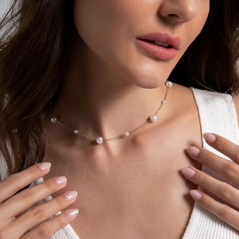 Dainty Gold Pearl Necklace for Women, 14k gold plated Cute Layered Gold Chain Necklaces Chocker, Waterproof Non Tarnish Gold Jewelry for Women Girls Gifts in Kuwait