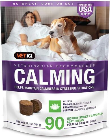 VetIQ Calming Support Supplement for Dogs, Calming Chews Help Manage Stress and Promote Relaxation, Anxiety Relief for Dogs, Made in The USA, 120 Count in Saudi Arabia