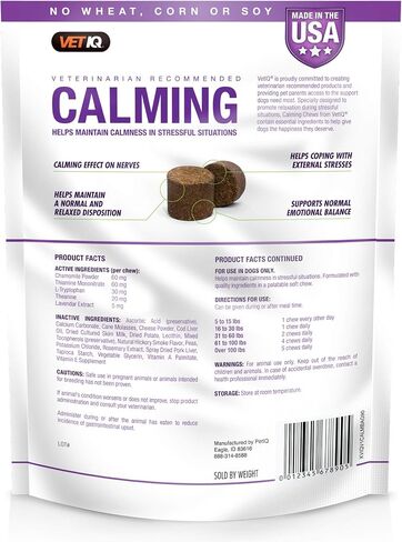 VetIQ Calming Support Supplement for Dogs, Calming Chews Help Manage Stress and Promote Relaxation, Anxiety Relief for Dogs, Made in The USA, 120 Count in Saudi Arabia