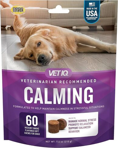 VetIQ Calming Support Supplement for Dogs, Calming Chews Help Manage Stress and Promote Relaxation, Anxiety Relief for Dogs, Made in The USA, 120 Count in Saudi Arabia