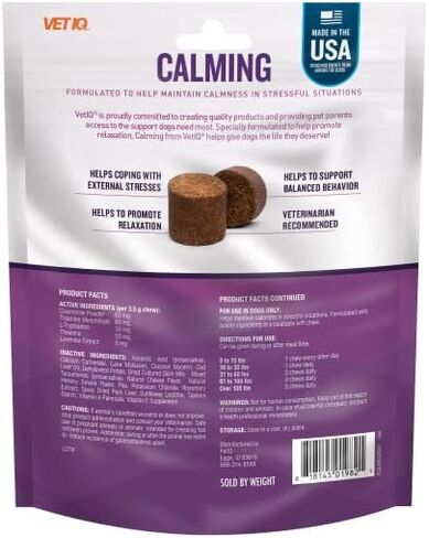 VetIQ Calming Support Supplement for Dogs, Calming Chews Help Manage Stress and Promote Relaxation, Anxiety Relief for Dogs, Made in The USA, 120 Count in Saudi Arabia