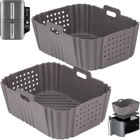 BYKITCHEN Silicone Air Fryer Liners for Ninja SL401 Double Stack 2 Basket Air Fryer, Reusable Rectangle Perforated Silicone Liners for Dual Air Fryer, Ninja DoubleStack XL Air Fryer Accessories in Kuwait