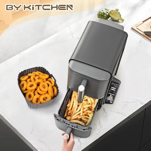 BYKITCHEN Silicone Air Fryer Liners for Ninja SL401 Double Stack 2 Basket Air Fryer, Reusable Rectangle Perforated Silicone Liners for Dual Air Fryer, Ninja DoubleStack XL Air Fryer Accessories in Kuwait