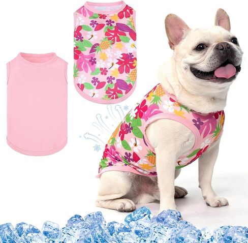 KOOLTAIL Dog Cooling Shirt-2 Pack Dog Cooling Vest Lightweight Sleeveless for Anxiety Relief Sun Protection Quick Dry Dog Summer Clothes Soft Hawaiian T Shirts Outfit for Small Medium Dogs (Pink M) in Saudi Arabia
