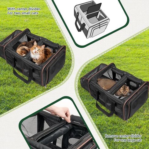 Cat Travel Carrier with Litter Boxes for 2 Cats, Double-Compartment Soft Pet Carrier, Expandable Portable Cat Carrier for Car Travel, up to 35 lb Road Trip, Camping, Hiking, Black in Saudi Arabia