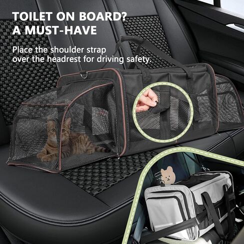 Cat Travel Carrier with Litter Boxes for 2 Cats, Double-Compartment Soft Pet Carrier, Expandable Portable Cat Carrier for Car Travel, up to 35 lb Road Trip, Camping, Hiking, Black in Saudi Arabia