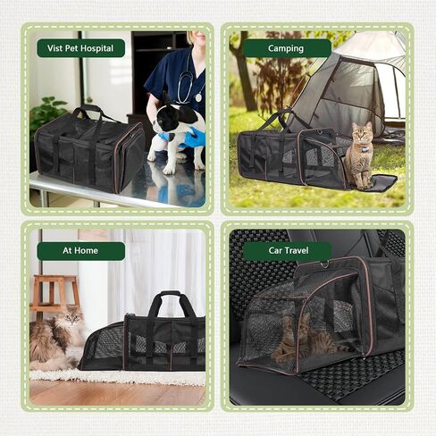 Cat Travel Carrier with Litter Boxes for 2 Cats, Double-Compartment Soft Pet Carrier, Expandable Portable Cat Carrier for Car Travel, up to 35 lb Road Trip, Camping, Hiking, Black in Saudi Arabia