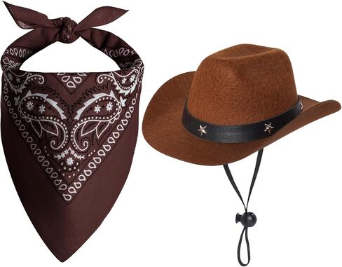 Dog Cowboy Hat with Star Decoration Dog Cowboy Costume for Small Pet Dogs Cat Cowboy Hat with Bandana Scarf Set Party Accessories (Brown, Small) in Saudi Arabia