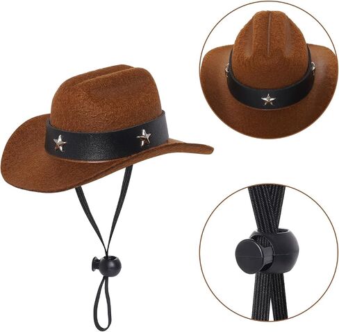 Dog Cowboy Hat with Star Decoration Dog Cowboy Costume for Small Pet Dogs Cat Cowboy Hat with Bandana Scarf Set Party Accessories (Brown, Small) in Saudi Arabia