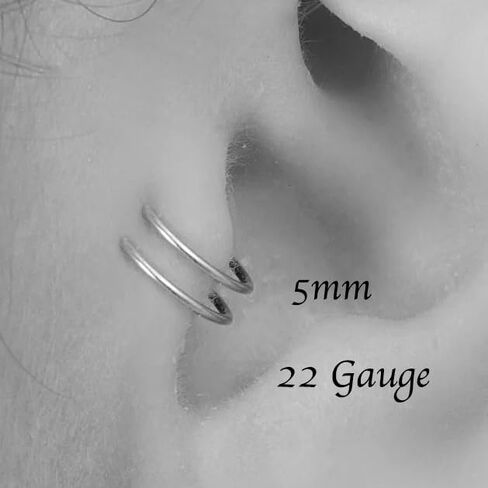 4.5mm 24 GA Sterling Silver Double Tragus Elbrow Rock Snug Daith Ring Hoop for Single Piercing Spiral Twist Nose Hoop for Women Girls (Sterling Silver 925 | 24 GA, 4.5mm | Left Side) in Kuwait
