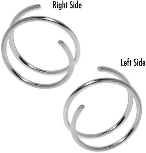 4.5mm 24 GA Sterling Silver Double Tragus Elbrow Rock Snug Daith Ring Hoop for Single Piercing Spiral Twist Nose Hoop for Women Girls (Sterling Silver 925 | 24 GA, 4.5mm | Left Side) in Kuwait