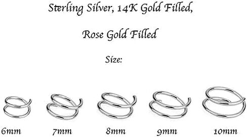 4.5mm 24 GA Sterling Silver Double Tragus Elbrow Rock Snug Daith Ring Hoop for Single Piercing Spiral Twist Nose Hoop for Women Girls (Sterling Silver 925 | 24 GA, 4.5mm | Left Side) in Kuwait