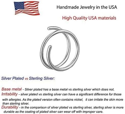 4.5mm 24 GA Sterling Silver Double Tragus Elbrow Rock Snug Daith Ring Hoop for Single Piercing Spiral Twist Nose Hoop for Women Girls (Sterling Silver 925 | 24 GA, 4.5mm | Left Side) in Kuwait