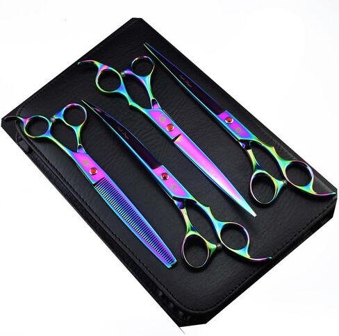Purple Dragon 8.0 inch Professional Pet Grooming Scissors,Dog Straight Shear, Thinning/Blending Scissor & 2 PCS Curved Shear with Bag (Purple) in Saudi Arabia