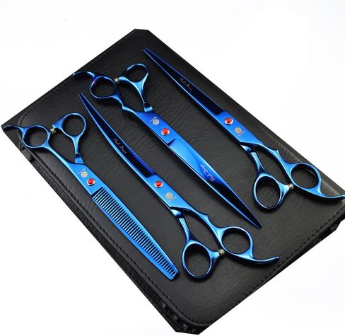 Purple Dragon 8.0 inch Professional Pet Grooming Scissors,Dog Straight Shear, Thinning/Blending Scissor & 2 PCS Curved Shear with Bag (Purple) in Saudi Arabia