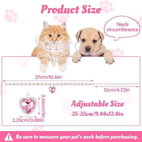 Cat Pearl Necklace Collar, Cute Rhinestone Puppy Collar Shine Small Cat Necklaces Pet Collar with Bling Accessories for Kitten Small Dogs Wedding Birthday Party(M,Pink) in Saudi Arabia