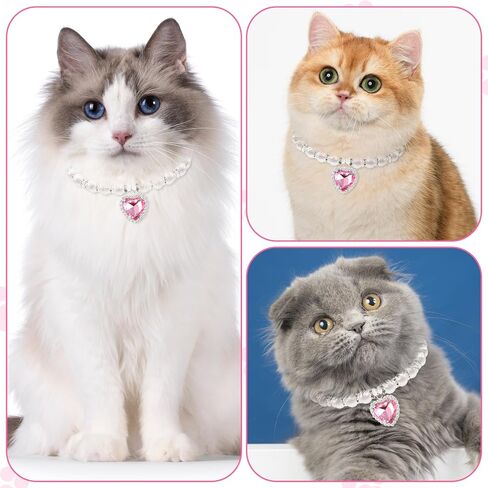 Cat Pearl Necklace Collar, Cute Rhinestone Puppy Collar Shine Small Cat Necklaces Pet Collar with Bling Accessories for Kitten Small Dogs Wedding Birthday Party(M,Pink) in Saudi Arabia
