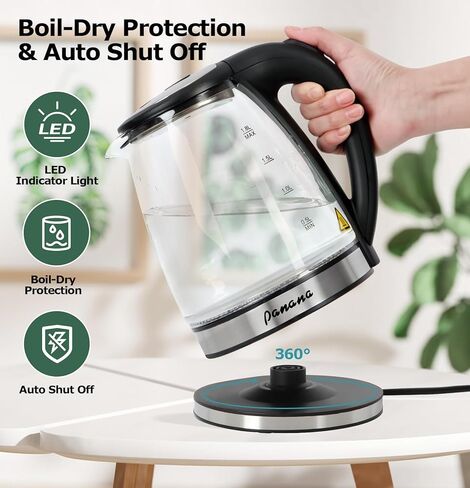 Electric Kettle, Tea Kettle Pot, 1.8L, 1200W, Stainless Steel Inner Lid, Hot Water Kettle Teapot Boiler, Automatic Shut Off, Easy Cleaning, BPA-Free in Kuwait