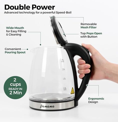 Electric Kettle, Tea Kettle Pot, 1.8L, 1200W, Stainless Steel Inner Lid, Hot Water Kettle Teapot Boiler, Automatic Shut Off, Easy Cleaning, BPA-Free in Kuwait