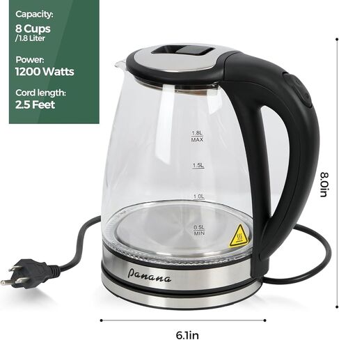 Electric Kettle, Tea Kettle Pot, 1.8L, 1200W, Stainless Steel Inner Lid, Hot Water Kettle Teapot Boiler, Automatic Shut Off, Easy Cleaning, BPA-Free in Kuwait