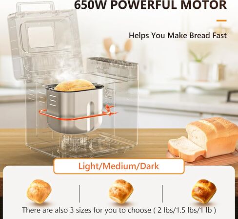 EUHOMY Bread Maker Machine 2LB Bread Maker for 3 Loaf Sizes & 3 Crust Colors - Ideal for Family Gifts, Breadmaker with Stainless Steel and Fruit & Nut Dispenser, Gluten Free in Saudi Arabia