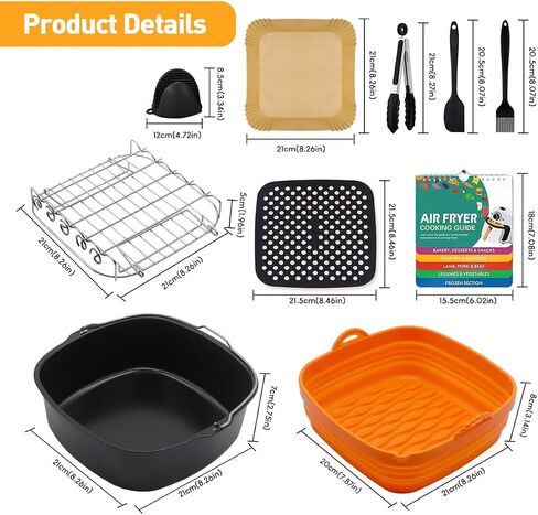 11pcs Air Fryer Accessories for Ninja Air Fryer Pro XL 6-in-1 6.5 QT AF181 and 6-8 QT Air Fryer, with Air Fryer Liners Disposable 100pcs and Silicone Aiy Fryer Liners Reusable, Cheat Sheet in Saudi Arabia